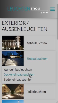 Website leuchenshop.at  auf einem Smartphone