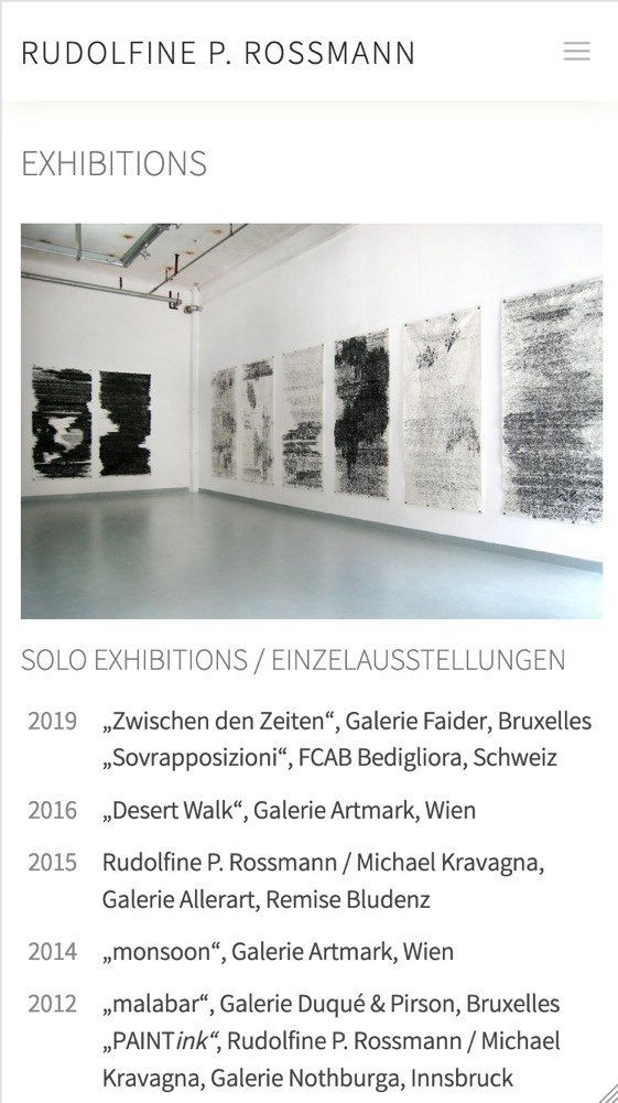 Seite 'Exhibitions' auf Smartphone