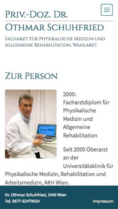 Website Dr. Othmar Schuhfried auf einem Smartphone